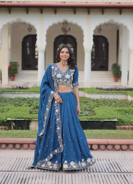 KA 5054 Silk With Embroidered Work Lehenga With Blouse Dupatta Wholesalers In Delhi